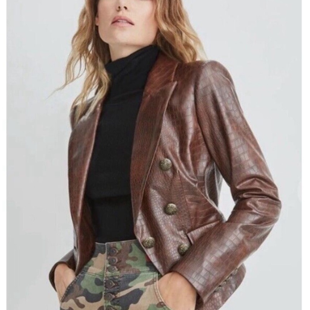 Veronica Beard Dickey Blazer Jacket Leather Chicory Brown (size 4)